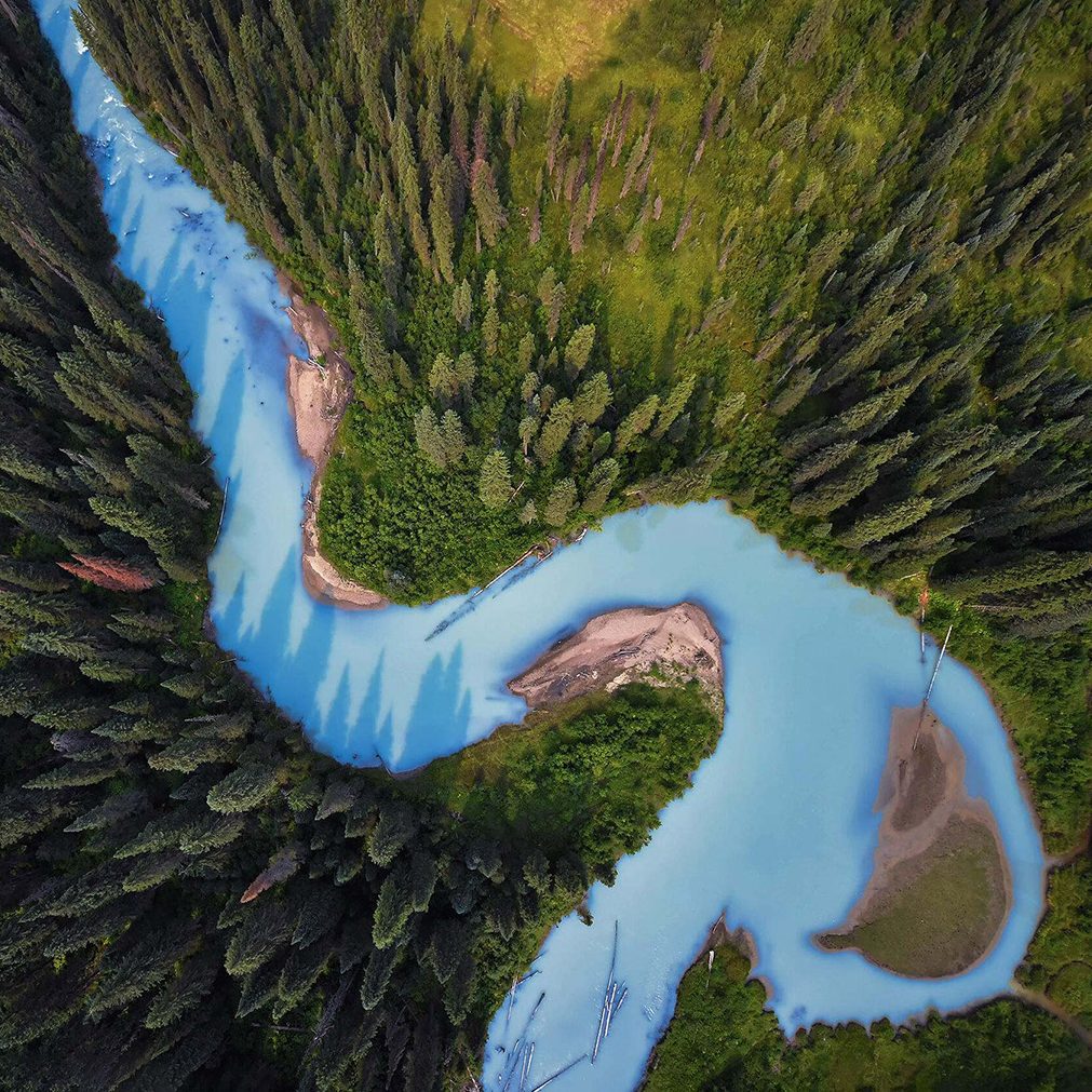  Aerial photo of a river in the forest